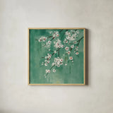 Cherry Cloud I Jade by Silvia Vassileva. Shown in a natural wood glass frame for a timeless modern aesthetic. Available as an archival giclee rolled canvas, fine art paper, or poster print. SKU 50073a.
