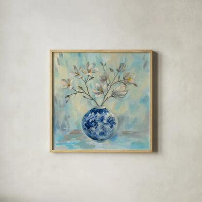Chinoiserie and Branches by Silvia Vassileva. Shown in a natural wood glass frame for a timeless modern aesthetic. Available as an archival giclee rolled canvas, fine art paper, or poster print. SKU 54376a.