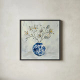 Chinoiserie and Branches Neutral by Silvia Vassileva. Shown in a sleek black glass frame for a contemporary gallery look. Available as an archival giclee rolled canvas, fine art paper, or poster print. SKU 56444a.