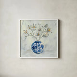 Chinoiserie and Branches Neutral by Silvia Vassileva. Shown in a crisp white glass frame for a clean and minimalist style. Available as an archival giclee rolled canvas, fine art paper, or poster print. SKU 56444a.