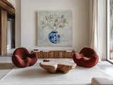 Chinoiserie and Branches Neutral by Silvia Vassileva. Shown as extra-large giant wall art in a modern living room. Available as an archival giclee rolled canvas, fine art paper, or poster print. SKU 56444a.