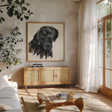 Chrissy by Silvia Vassileva. Shown in a natural wood frame in a cozy modern living room. Available as an archival giclee rolled canvas, fine art paper, or poster print. SKU 56023a.