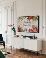 Christmas Moments I by Silvia Vassileva. shown as a framed stretched canvas in a living room above a console. Available as a archival giclee rolled canvas, fine art paper, or poster print. SKU 51796i.