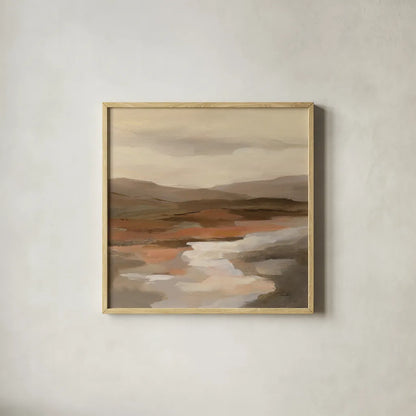 Cinnamon Riverbank I by Silvia Vassileva. Shown in a natural wood glass frame for a timeless modern aesthetic. Available as an archival giclee rolled canvas, fine art paper, or poster print. SKU 71962a.