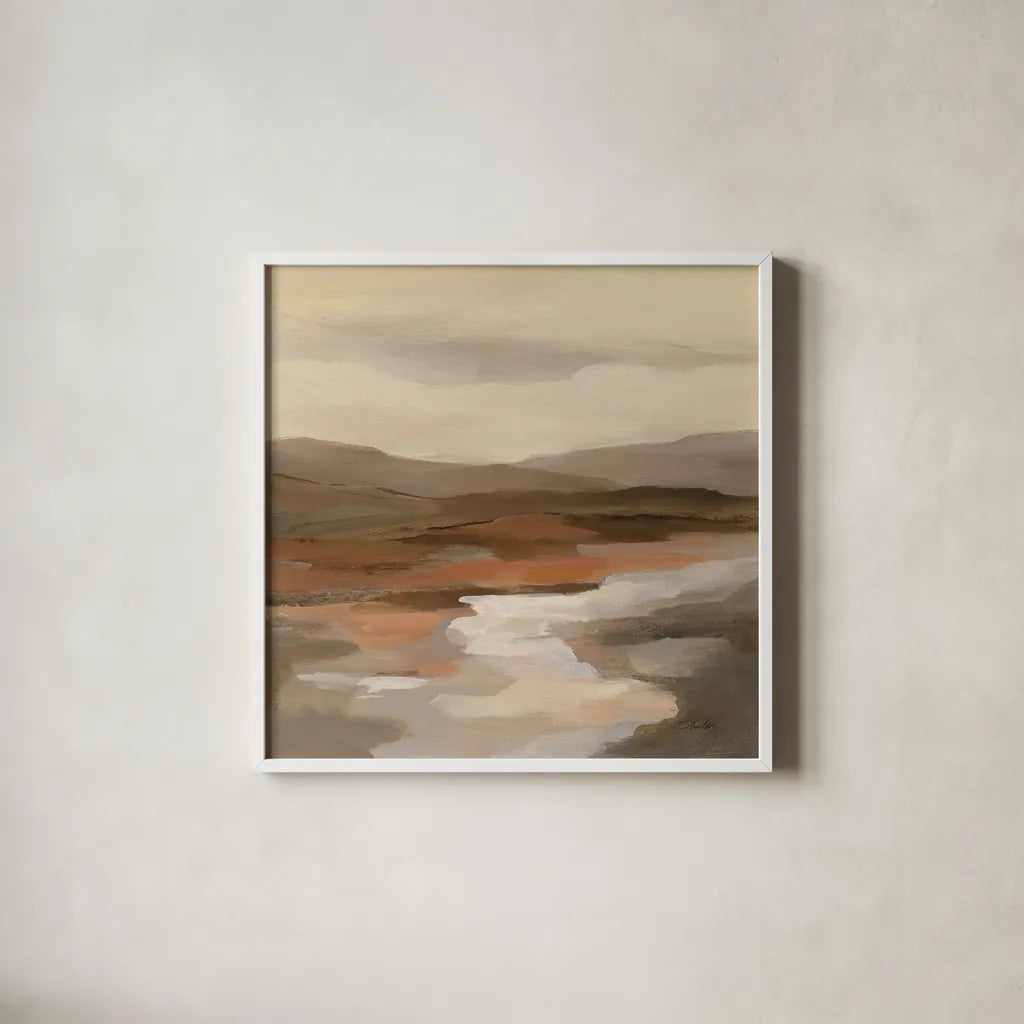 Cinnamon Riverbank I by Silvia Vassileva. Shown in a crisp white glass frame for a clean and minimalist style. Available as an archival giclee rolled canvas, fine art paper, or poster print. SKU 71962a.