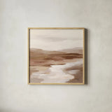 Cinnamon Riverbank I Light by Silvia Vassileva. Shown in a natural wood glass frame for a timeless modern aesthetic. Available as an archival giclee rolled canvas, fine art paper, or poster print. SKU 75032a.