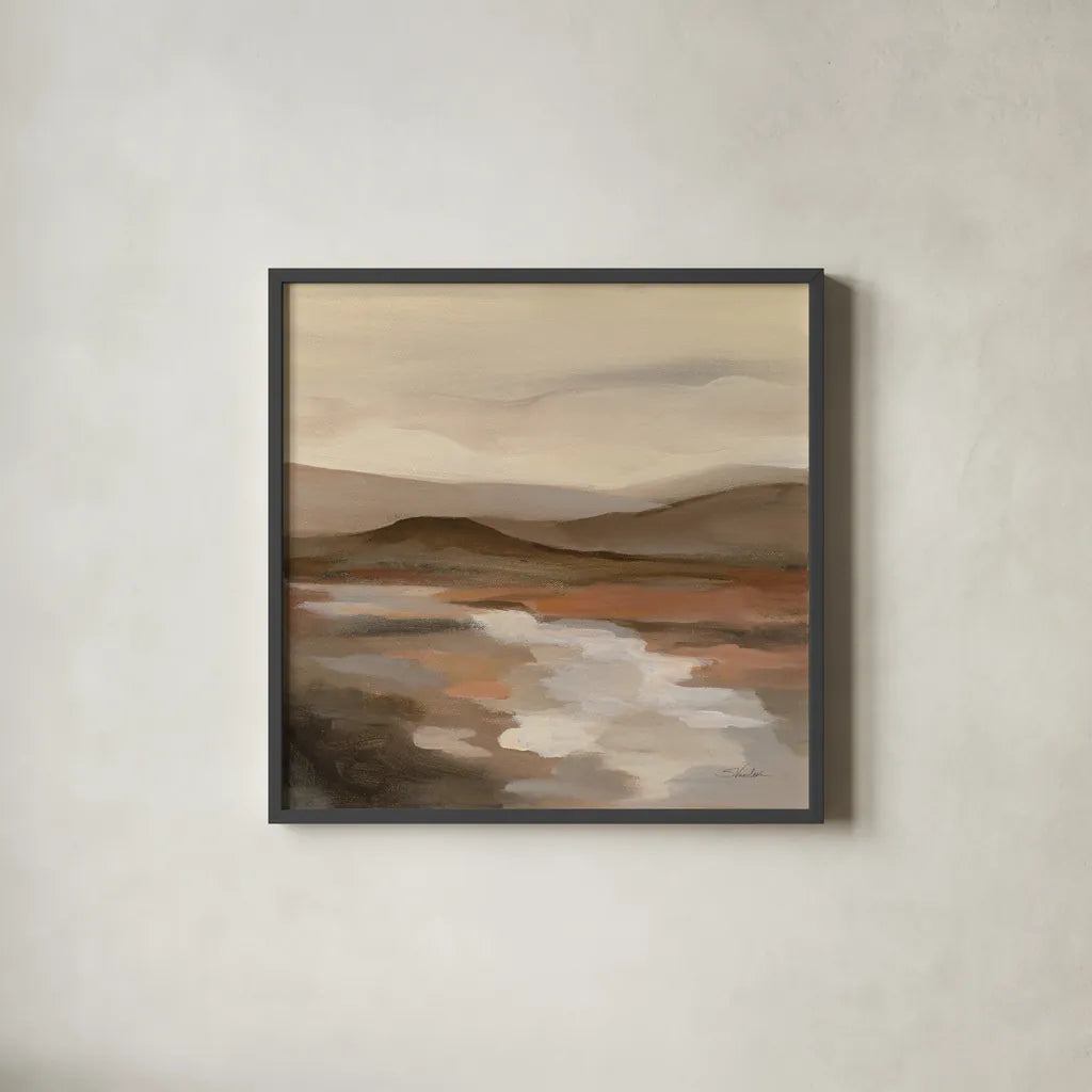 Cinnamon Riverbank II by Silvia Vassileva. Shown in a sleek black glass frame for a contemporary gallery look. Available as an archival giclee rolled canvas, fine art paper, or poster print. SKU 71963a.