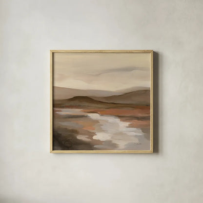 Cinnamon Riverbank II by Silvia Vassileva. Shown in a natural wood glass frame for a timeless modern aesthetic. Available as an archival giclee rolled canvas, fine art paper, or poster print. SKU 71963a.