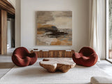Cinnamon Shore I by Silvia Vassileva. Shown as extra-large giant wall art in a modern living room. Available as an archival giclee rolled canvas, fine art paper, or poster print. SKU 85003a.