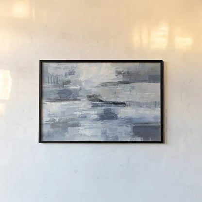 Clear  Water Indigo and Gray by Silvia Vassileva. shown as a paper print in a black flame. Available as a archival giclee rolled canvas, fine art paper, or poster print. SKU 20866i.