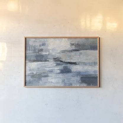 Clear  Water Indigo and Gray by Silvia Vassileva. shown as a paper print in a natural frame. Available as a archival giclee rolled canvas, fine art paper, or poster print. SKU 20866i.
