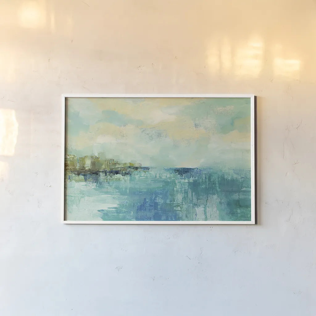 Cliff Side Town by Silvia Vassileva. shown as a paper print in a white frame. Available as a archival giclee rolled canvas, fine art paper, or poster print. SKU 28118i.