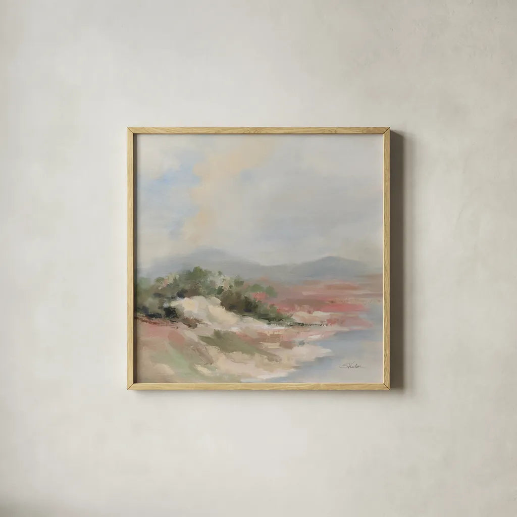 Clouds Whisper by Silvia Vassileva. Shown in a natural wood glass frame for a timeless modern aesthetic. Available as an archival giclee rolled canvas, fine art paper, or poster print. SKU 94821a.