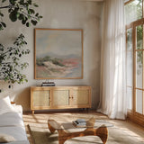 Clouds Whisper by Silvia Vassileva. Shown in a natural wood frame in a cozy modern living room. Available as an archival giclee rolled canvas, fine art paper, or poster print. SKU 94821a.
