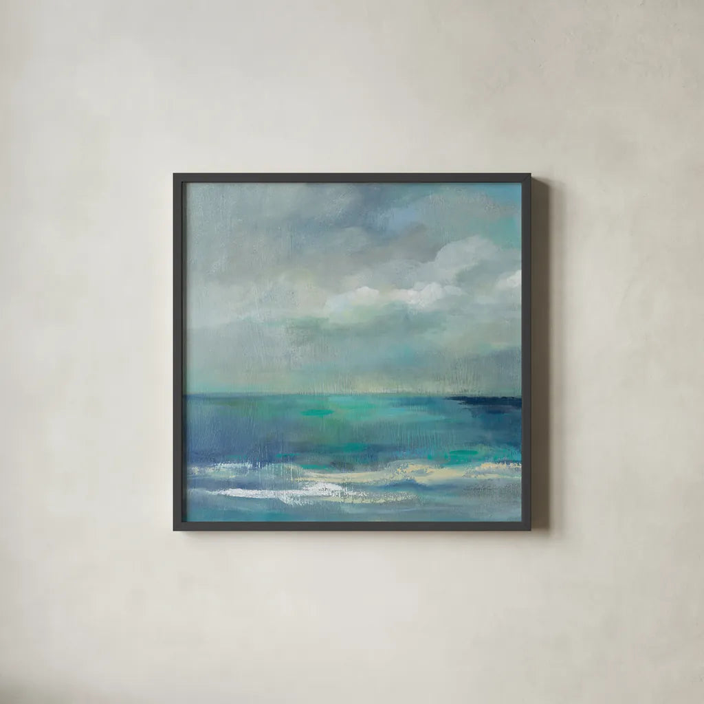 Clouds and Sea Crop II by Silvia Vassileva. Shown in a sleek black glass frame for a contemporary gallery look. Available as an archival giclee rolled canvas, fine art paper, or poster print. SKU 60287a.