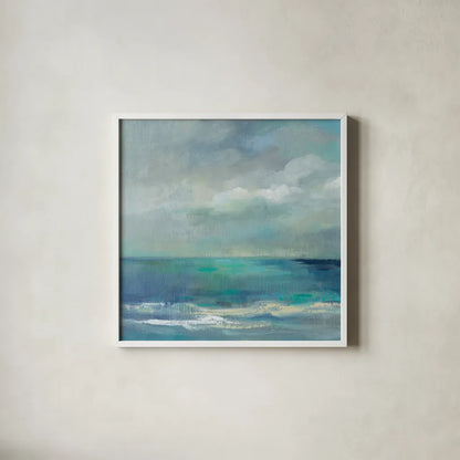 Clouds and Sea Crop II by Silvia Vassileva. Shown in a crisp white glass frame for a clean and minimalist style. Available as an archival giclee rolled canvas, fine art paper, or poster print. SKU 60287a.