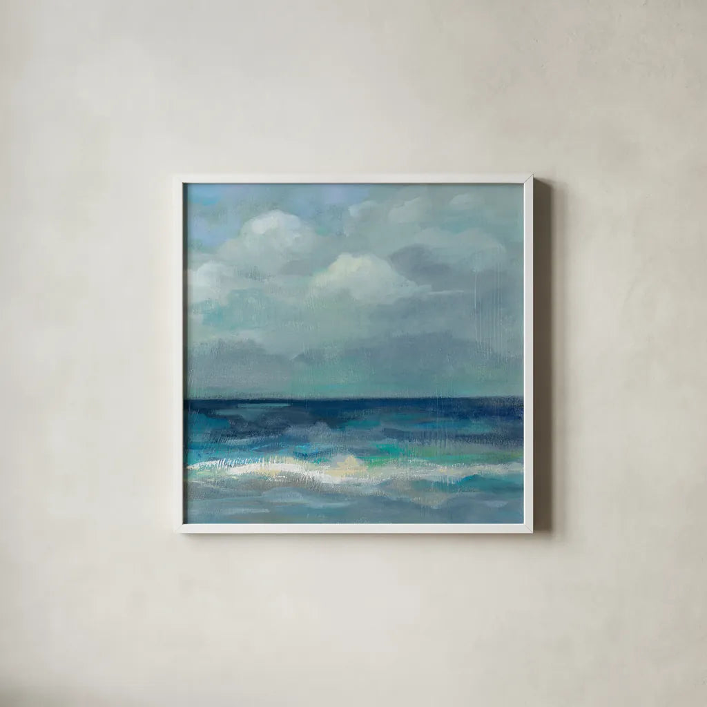 Clouds and Sea Crop III by Silvia Vassileva. Shown in a crisp white glass frame for a clean and minimalist style. Available as an archival giclee rolled canvas, fine art paper, or poster print. SKU 60288a.