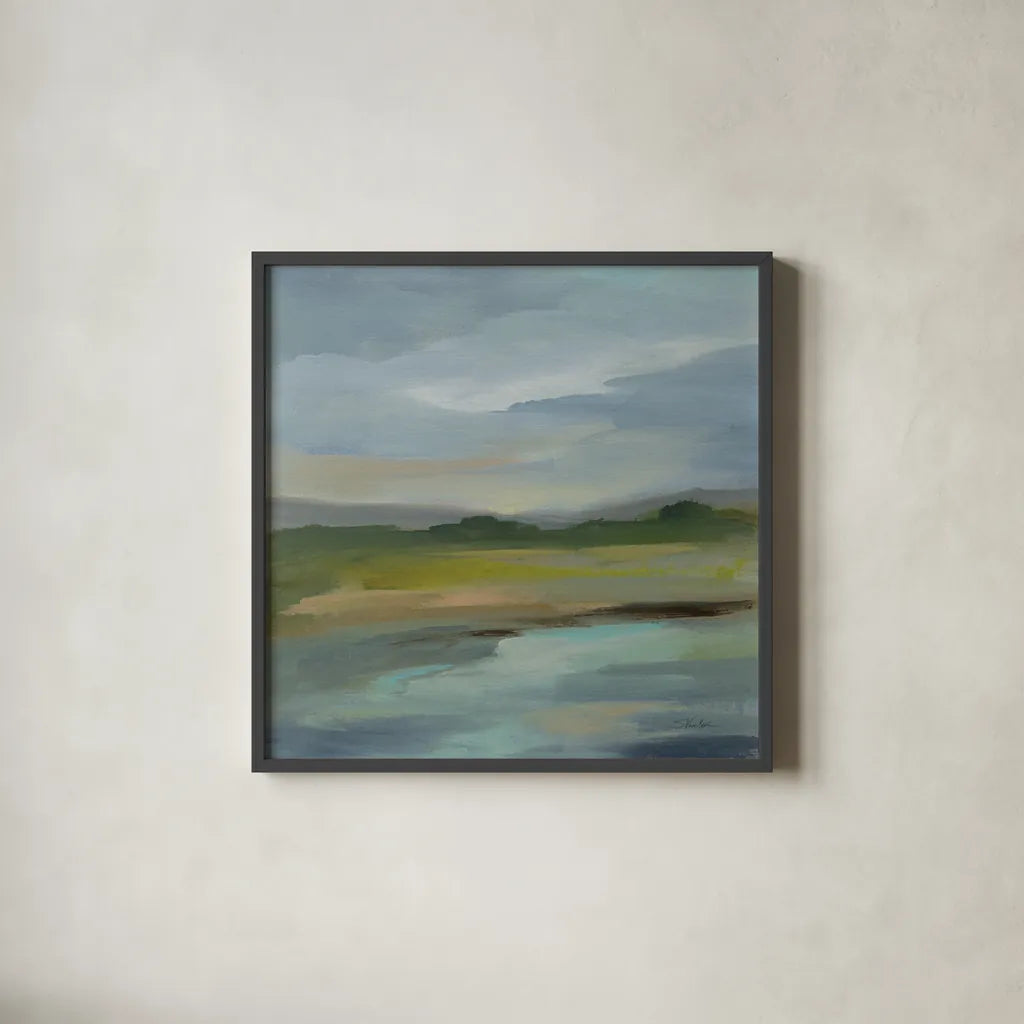 Clouds and Shadows by Silvia Vassileva. Shown in a sleek black glass frame for a contemporary gallery look. Available as an archival giclee rolled canvas, fine art paper, or poster print. SKU 71189a.