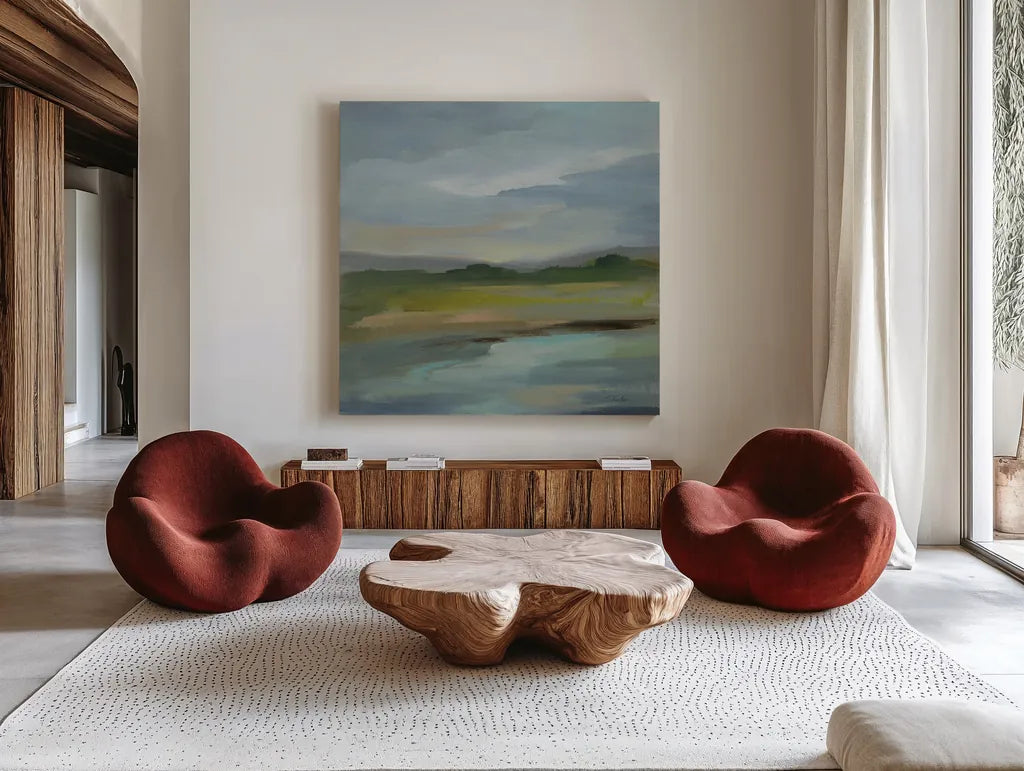 Clouds and Shadows by Silvia Vassileva. Shown as extra-large giant wall art in a modern living room. Available as an archival giclee rolled canvas, fine art paper, or poster print. SKU 71189a.