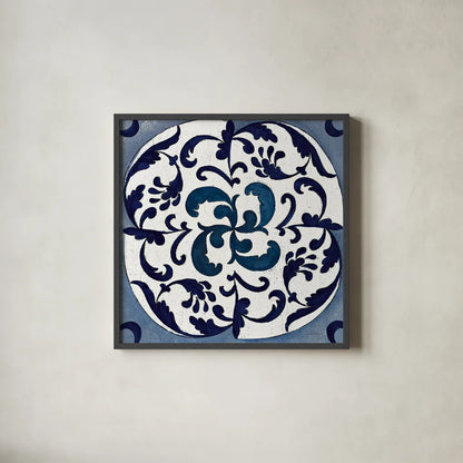 Coast Lines I Indigo and Cream by Silvia Vassileva. Shown in a sleek black glass frame for a contemporary gallery look. Available as an archival giclee rolled canvas, fine art paper, or poster print. SKU 29274a.