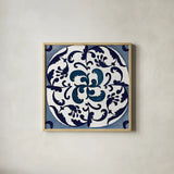 Coast Lines I Indigo and Cream by Silvia Vassileva. Shown in a natural wood glass frame for a timeless modern aesthetic. Available as an archival giclee rolled canvas, fine art paper, or poster print. SKU 29274a.