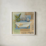 Coastal Bathtub I by Silvia Vassileva. Shown in a crisp white glass frame for a clean and minimalist style. Available as an archival giclee rolled canvas, fine art paper, or poster print. SKU 3765a.