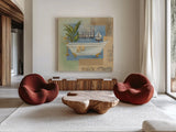Coastal Bathtub I by Silvia Vassileva. Shown as extra-large giant wall art in a modern living room. Available as an archival giclee rolled canvas, fine art paper, or poster print. SKU 3765a.