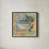 Coastal Bathtub II by Silvia Vassileva. Shown in a sleek black glass frame for a contemporary gallery look. Available as an archival giclee rolled canvas, fine art paper, or poster print. SKU 3766a.