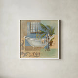 Coastal Bathtub II by Silvia Vassileva. Shown in a crisp white glass frame for a clean and minimalist style. Available as an archival giclee rolled canvas, fine art paper, or poster print. SKU 3766a.