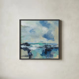 Coastal Blues I by Silvia Vassileva. Shown in a sleek black glass frame for a contemporary gallery look. Available as an archival giclee rolled canvas, fine art paper, or poster print. SKU 84817a.