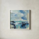 Coastal Blues I by Silvia Vassileva. Shown in a crisp white glass frame for a clean and minimalist style. Available as an archival giclee rolled canvas, fine art paper, or poster print. SKU 84817a.