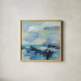 Coastal Blues II by Silvia Vassileva. Shown in a natural wood glass frame for a timeless modern aesthetic. Available as an archival giclee rolled canvas, fine art paper, or poster print. SKU 84818a.