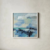 Coastal Blues II by Silvia Vassileva. Shown in a crisp white glass frame for a clean and minimalist style. Available as an archival giclee rolled canvas, fine art paper, or poster print. SKU 84818a.