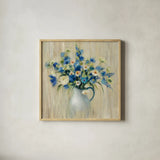 Coastal Bouquet by Silvia Vassileva. Shown in a natural wood glass frame for a timeless modern aesthetic. Available as an archival giclee rolled canvas, fine art paper, or poster print. SKU 46655a.