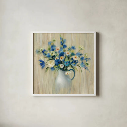 Coastal Bouquet by Silvia Vassileva. Shown in a crisp white glass frame for a clean and minimalist style. Available as an archival giclee rolled canvas, fine art paper, or poster print. SKU 46655a.