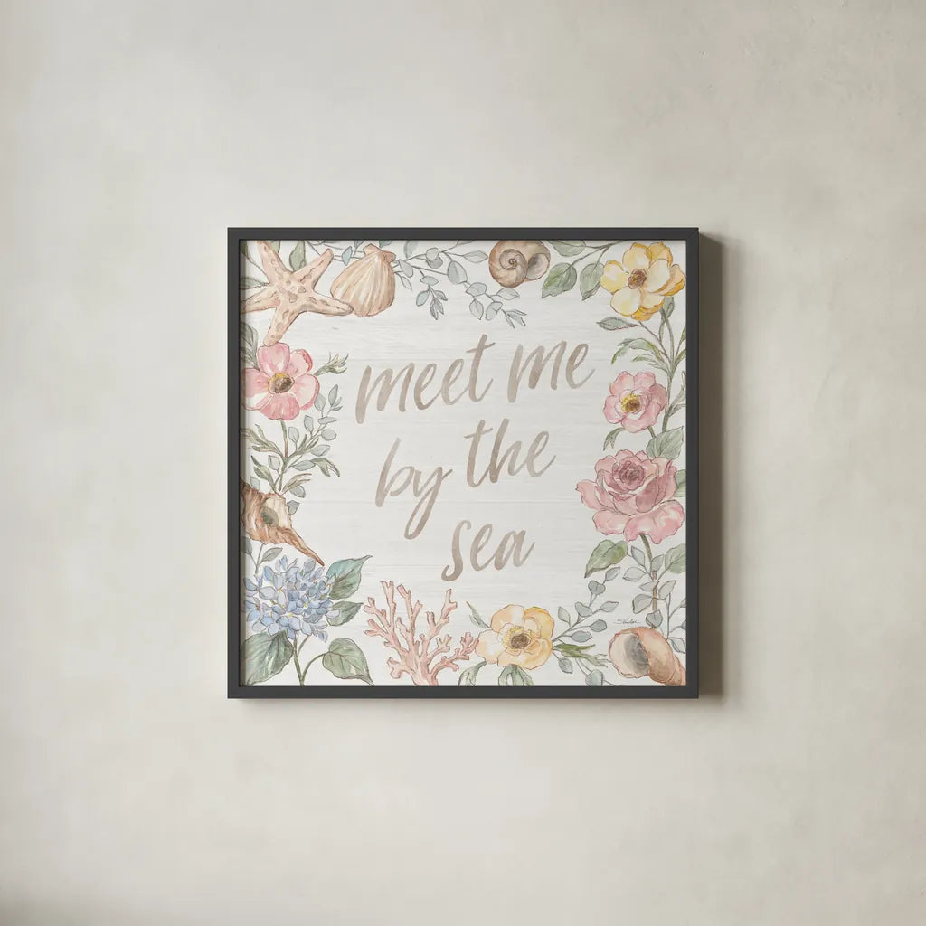 Coastal Cottage II by Silvia Vassileva. Shown in a sleek black glass frame for a contemporary gallery look. Available as an archival giclee rolled canvas, fine art paper, or poster print. SKU 80070a.