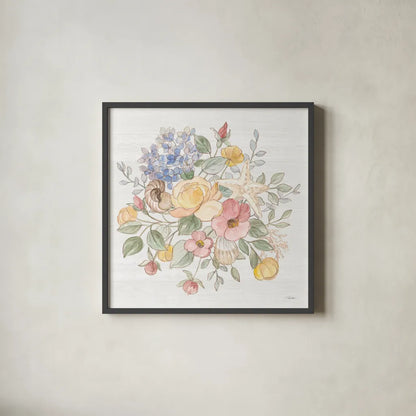 Coastal Cottage VI by Silvia Vassileva. Shown in a sleek black glass frame for a contemporary gallery look. Available as an archival giclee rolled canvas, fine art paper, or poster print. SKU 80074a.