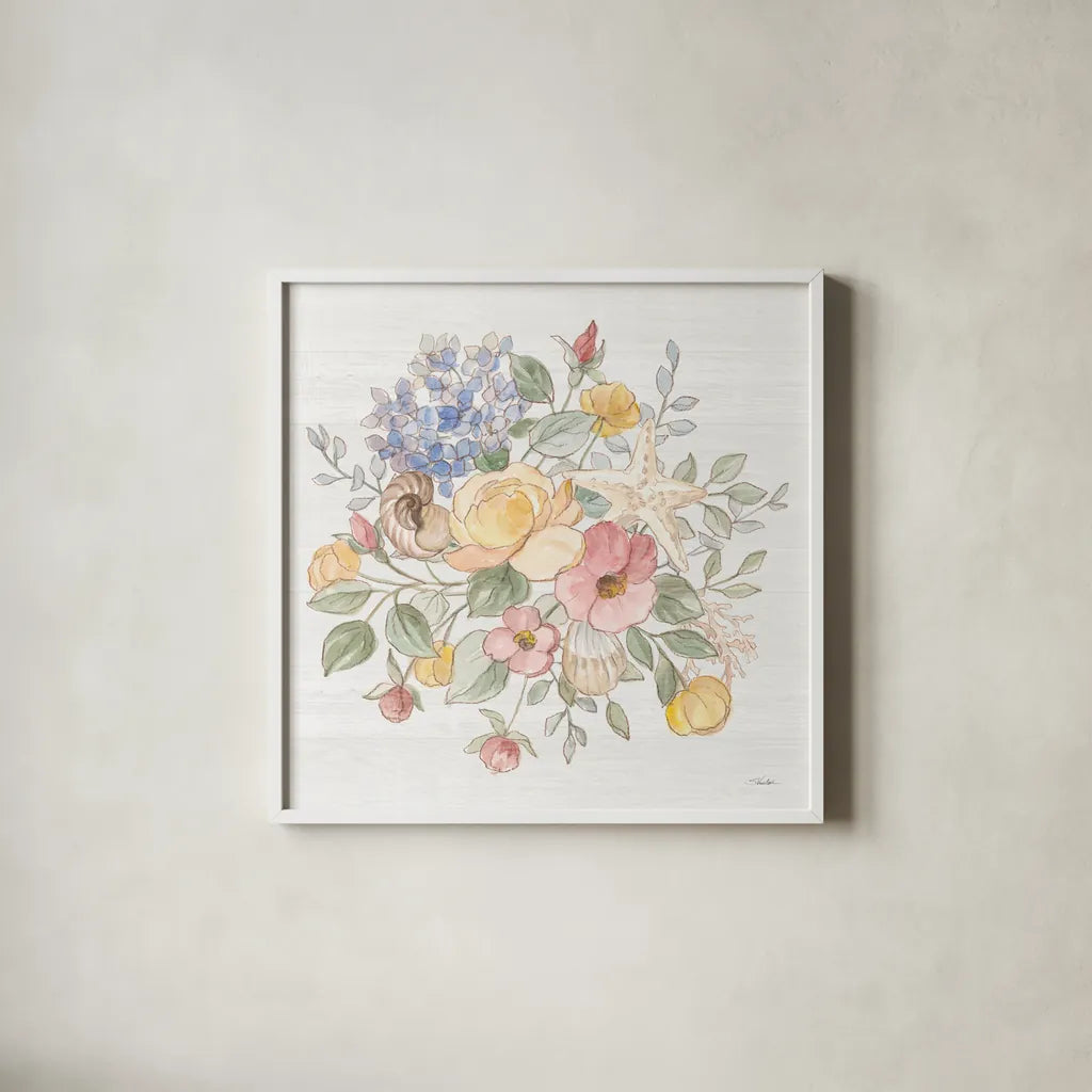 Coastal Cottage VI by Silvia Vassileva. Shown in a crisp white glass frame for a clean and minimalist style. Available as an archival giclee rolled canvas, fine art paper, or poster print. SKU 80074a.