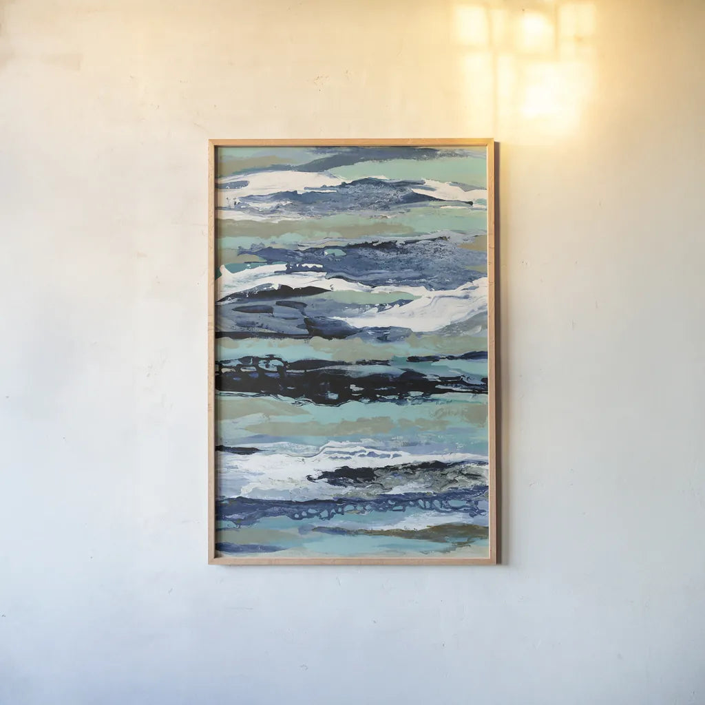 Coastal Sea Foam I by Silvia Vassileva. shown as a paper print in a natural frame. Available as a archival giclee rolled canvas, fine art paper, or poster print. SKU 57261h.