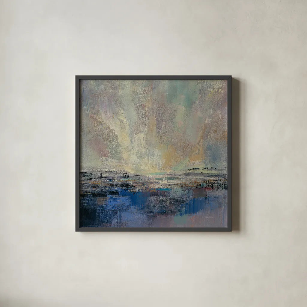 Coastal View II by Silvia Vassileva. Shown in a sleek black glass frame for a contemporary gallery look. Available as an archival giclee rolled canvas, fine art paper, or poster print. SKU 60167a.