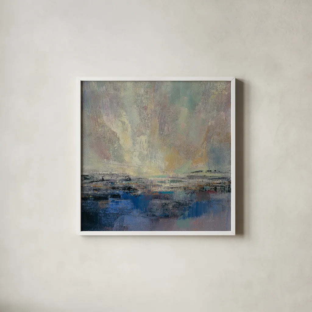Coastal View II by Silvia Vassileva. Shown in a crisp white glass frame for a clean and minimalist style. Available as an archival giclee rolled canvas, fine art paper, or poster print. SKU 60167a.