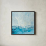 Coastal View II Aqua by Silvia Vassileva. Shown in a sleek black glass frame for a contemporary gallery look. Available as an archival giclee rolled canvas, fine art paper, or poster print. SKU 65024a.