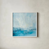 Coastal View II Aqua by Silvia Vassileva. Shown in a crisp white glass frame for a clean and minimalist style. Available as an archival giclee rolled canvas, fine art paper, or poster print. SKU 65024a.