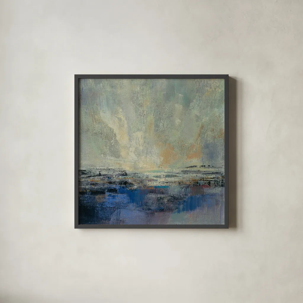 Coastal View II v2 by Silvia Vassileva. Shown in a sleek black glass frame for a contemporary gallery look. Available as an archival giclee rolled canvas, fine art paper, or poster print. SKU 61341a.