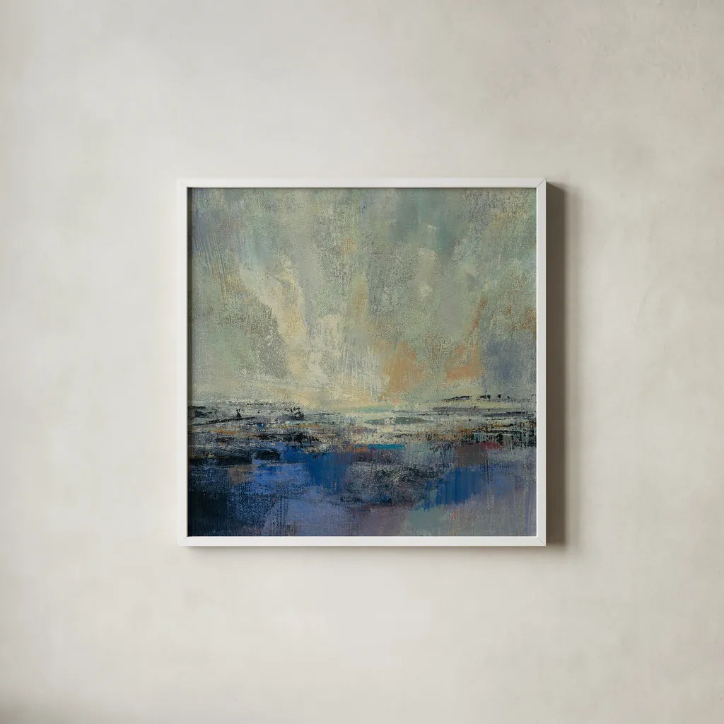 Coastal View II v2 by Silvia Vassileva. Shown in a crisp white glass frame for a clean and minimalist style. Available as an archival giclee rolled canvas, fine art paper, or poster print. SKU 61341a.