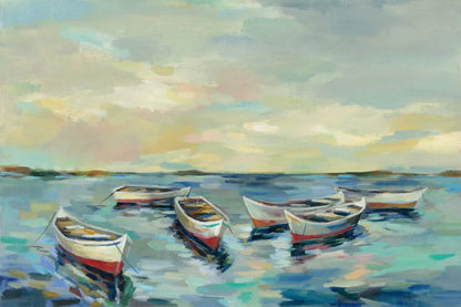 Coastal View of Boats by Silvia Vassileva. SKU 54378i. Archival Giclee Fine art print for wall decor.