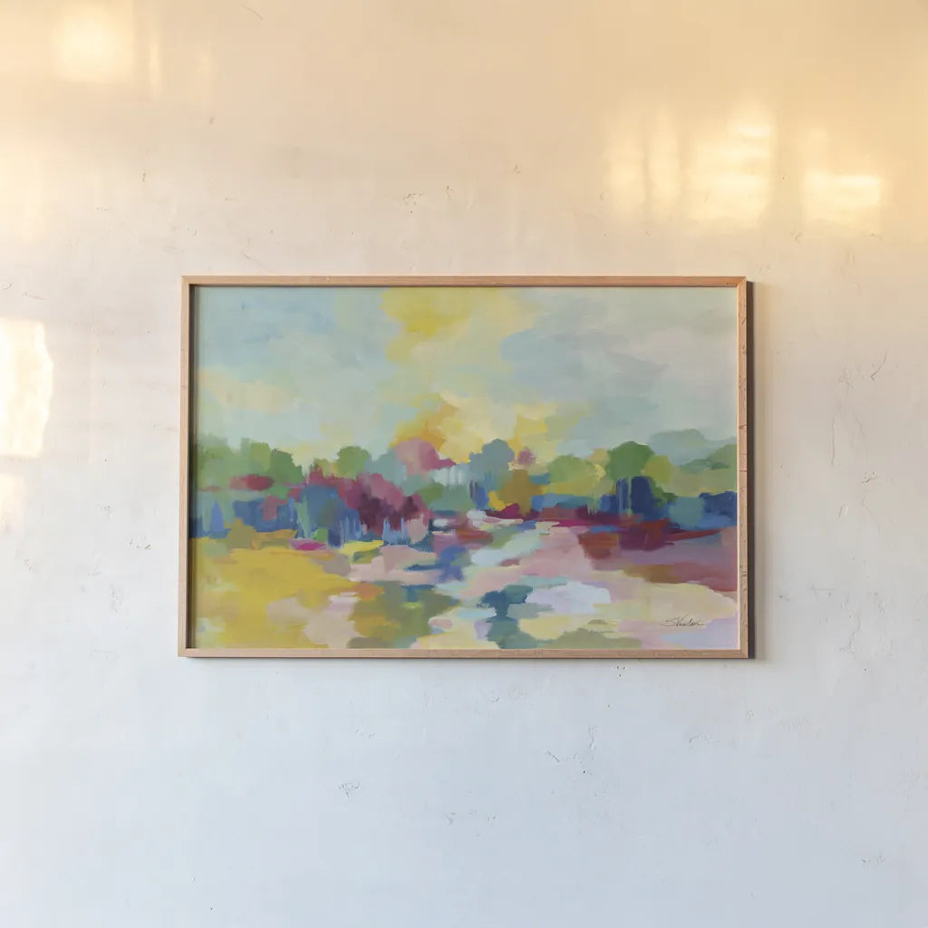 Colorful Inlet by Silvia Vassileva. shown as a paper print in a natural frame. Available as a archival giclee rolled canvas, fine art paper, or poster print. SKU 72301i.