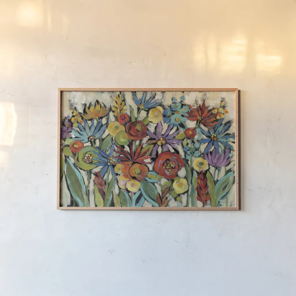 Confetti Floral I by Silvia Vassileva. shown as a paper print in a natural frame. Available as a archival giclee rolled canvas, fine art paper, or poster print. SKU 30448i.