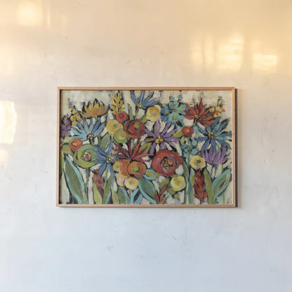 Confetti Floral I by Silvia Vassileva. shown as a paper print in a natural frame. Available as a archival giclee rolled canvas, fine art paper, or poster print. SKU 30448i.