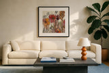 Contemporary Botanical Cream II by Silvia Vassileva. Displayed in a glass frame with matte in a clean modern living room. Available as an archival giclee rolled canvas, fine art paper, or poster print. SKU 26500a.